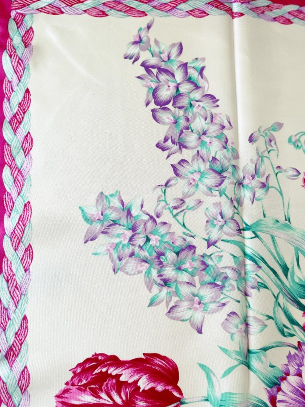 Vintage Christian Dior Silk Floral Scarf – 90cm / 35" Square – Made in Japan - Picture 10 of 16
